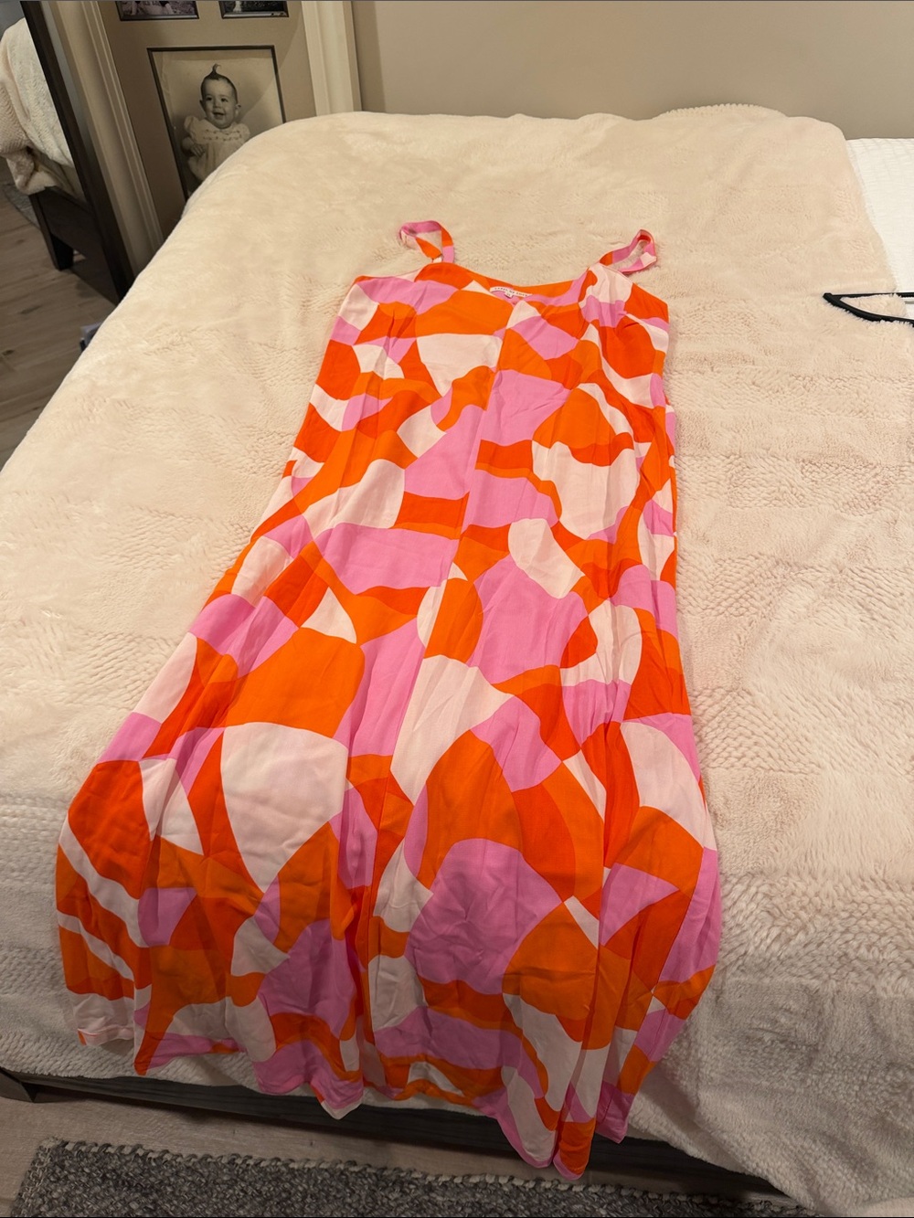 Maxi Slip Dress in Orange & Pink Abstract Print